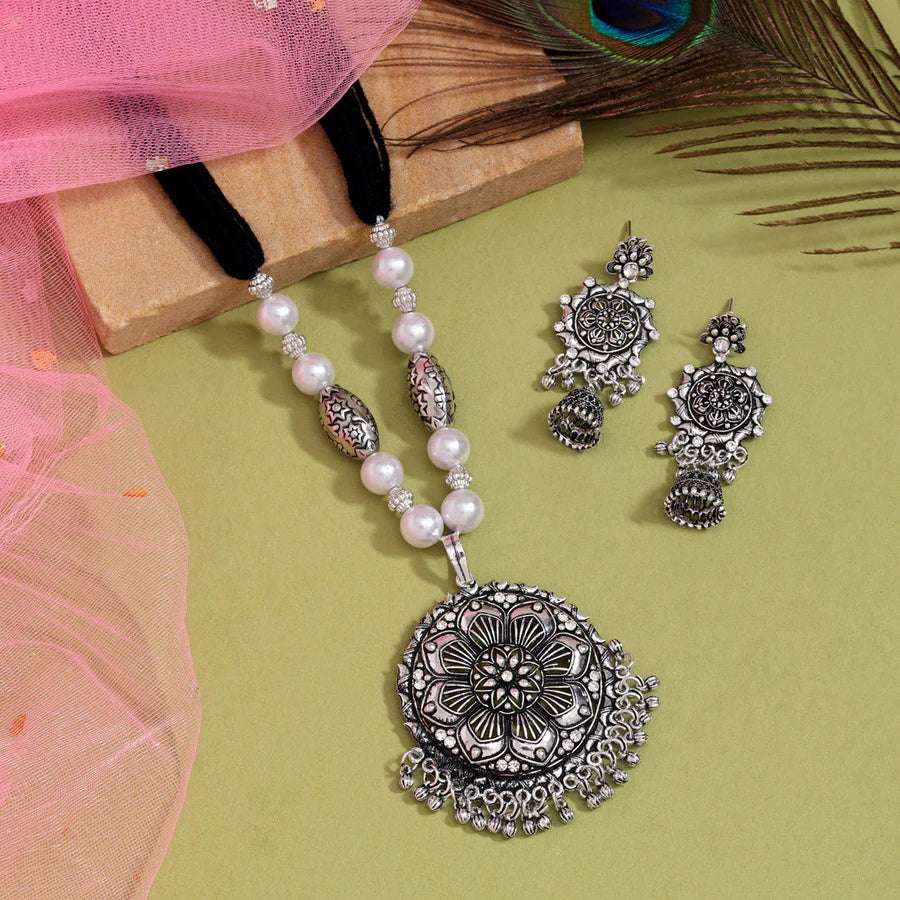 Silver Color Oxidised Necklace Set Supermacchi