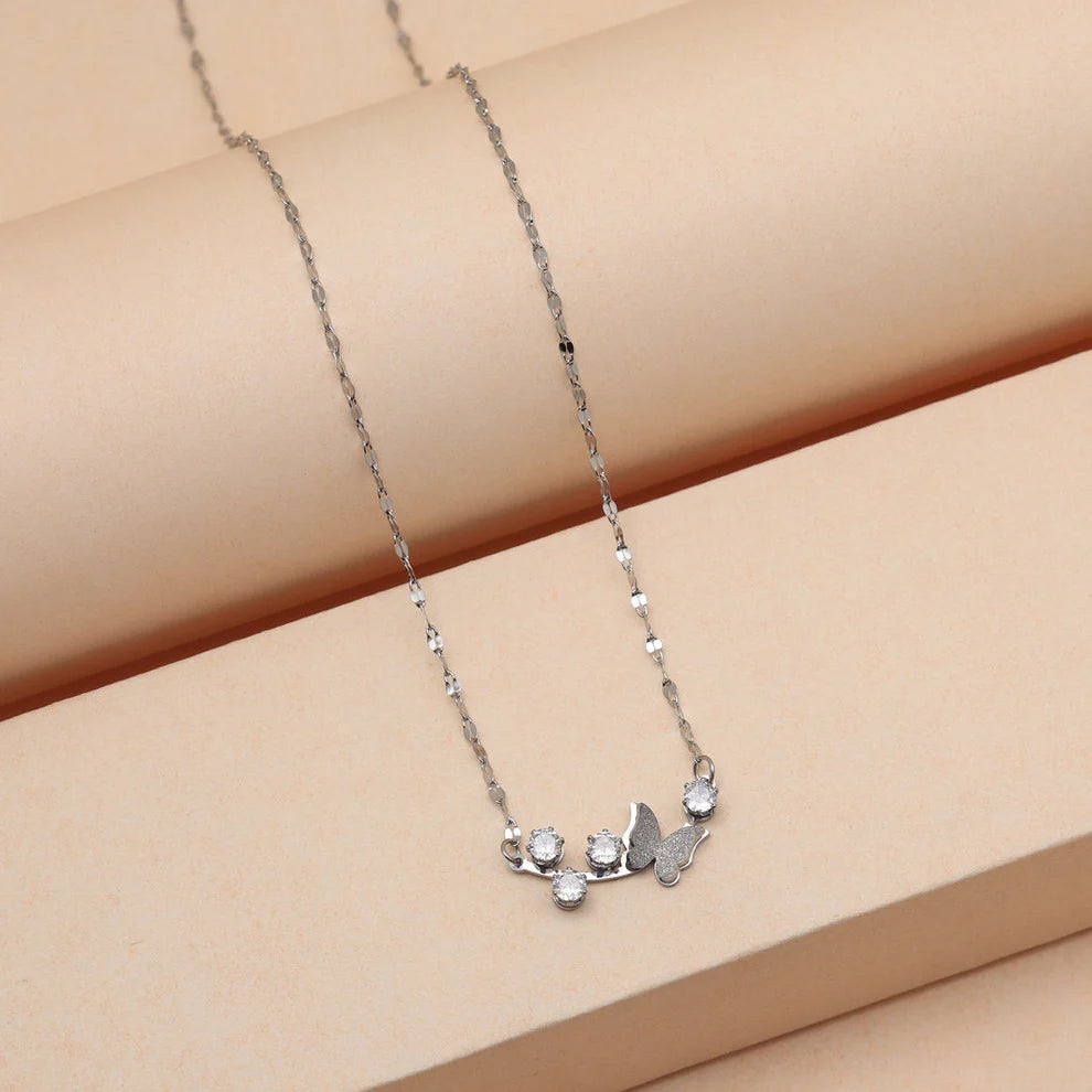 Silver Plated Demi Fine Chain – Moonstone Charms and Butterfly Pendant
