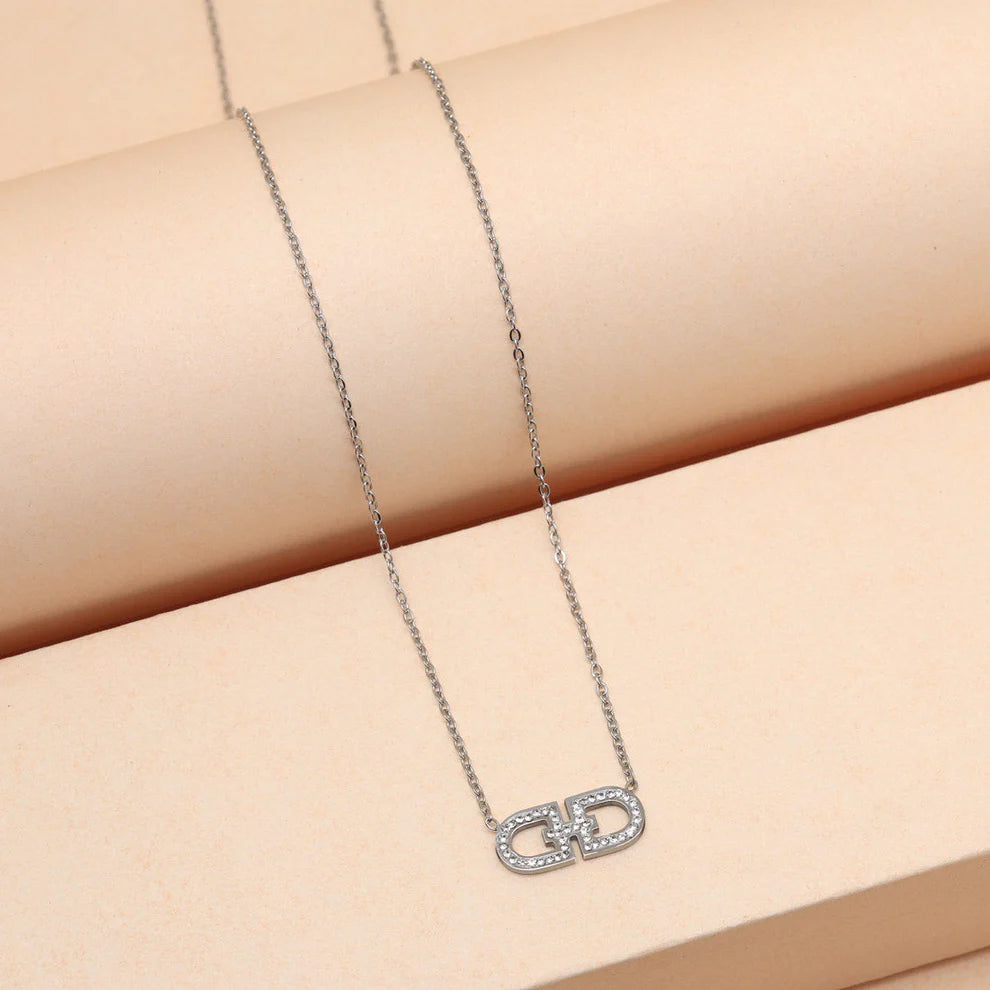 Silver Plated Demi Fine Chain with Dual Semi-Cylinder Pendant