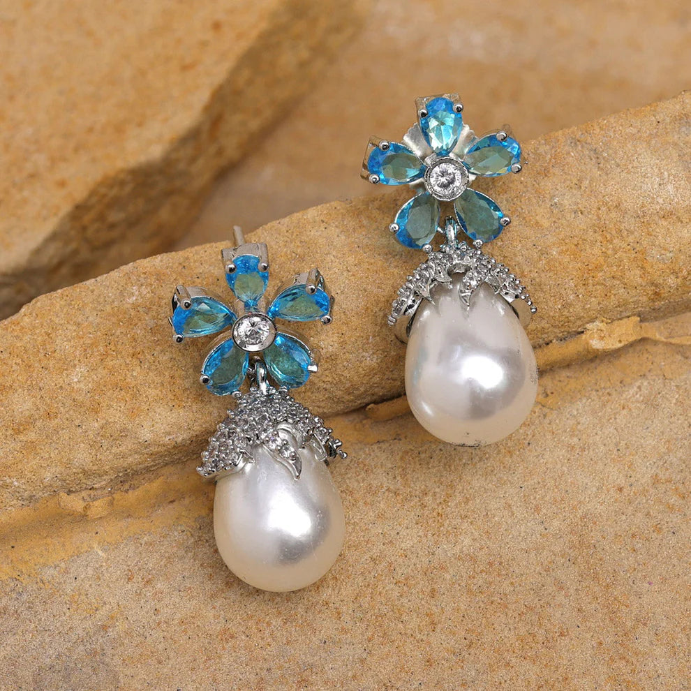 Sky Blue Colour American Diamond Earrings