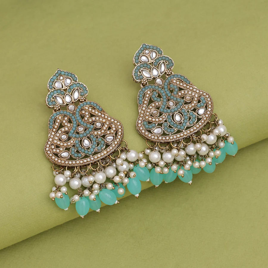 Sky Blue Color Kundan Imitation Pearl Earrings - Supermacchi Jewellery Collections