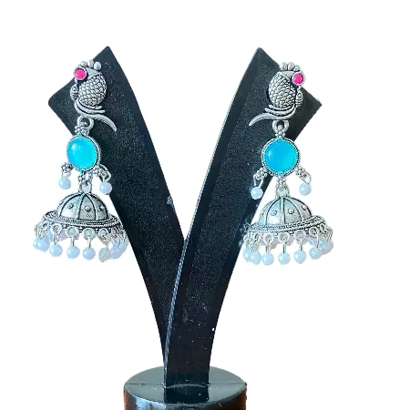 Turquoise Stones Peacock Jhumkas