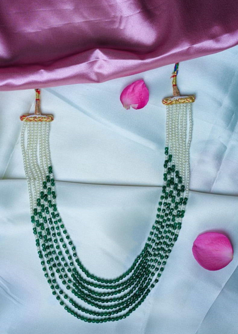Green and White 7 Layered Bead Mala Necklace