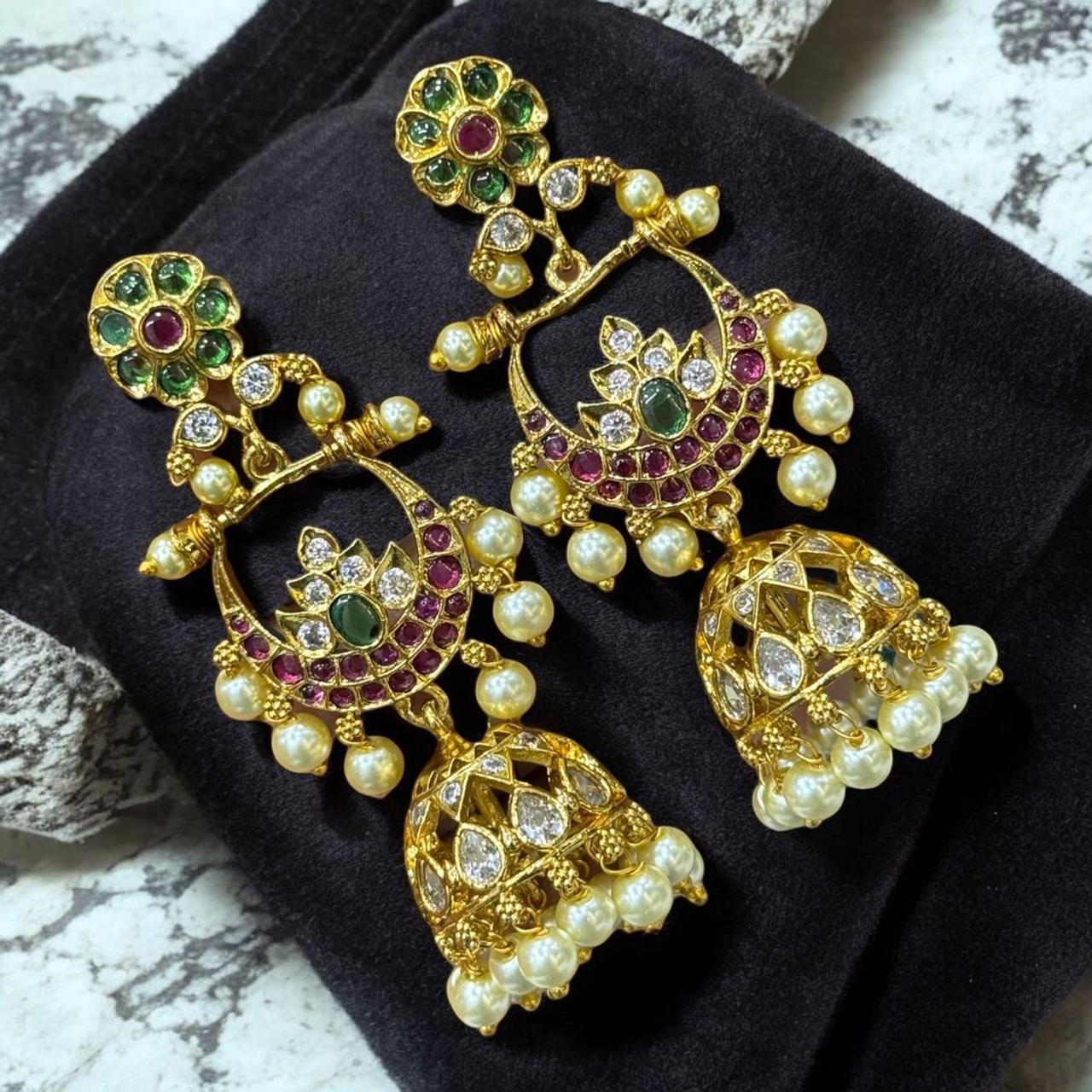 Royal Jadau-Style Kundan Polki Chandbali Earrings – Supermacchi Jewellery Collections