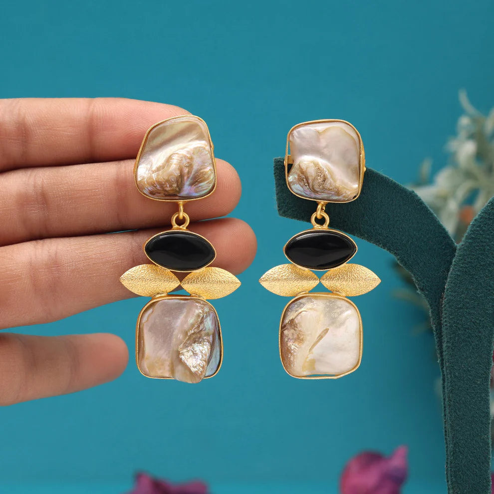 White and Black Stone Amarapali Earrings