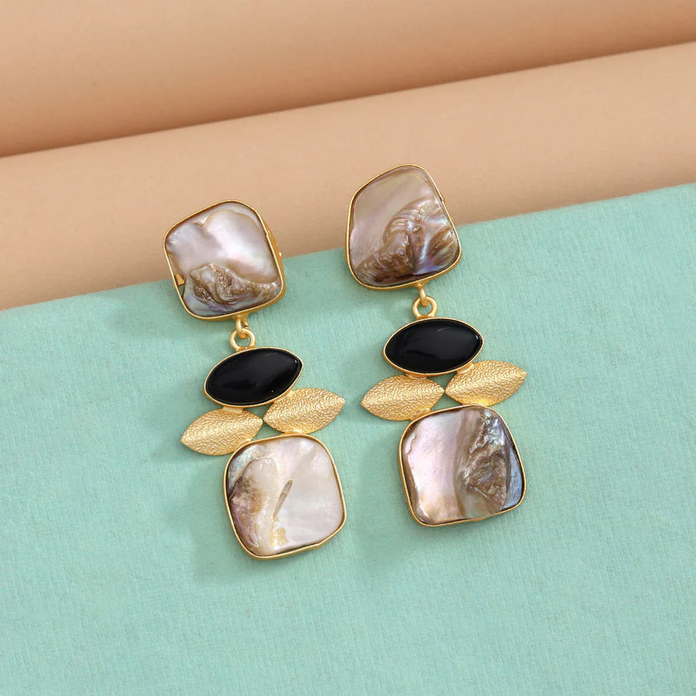 White and Black Stone Amarapali Earrings