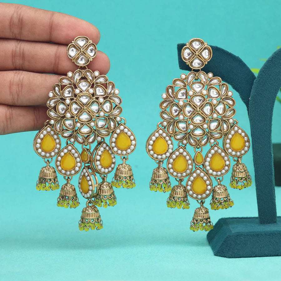 Yellow Color Kundan Earrings Supermacchi