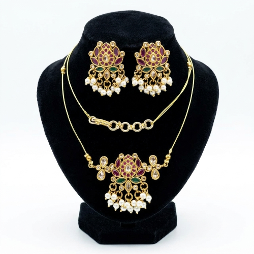 Lotus Bloom Kundan Choker Set with Earrings