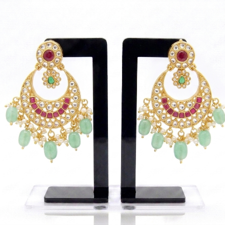 Mint Green Drop Jadau Chandbali Earrings for Women