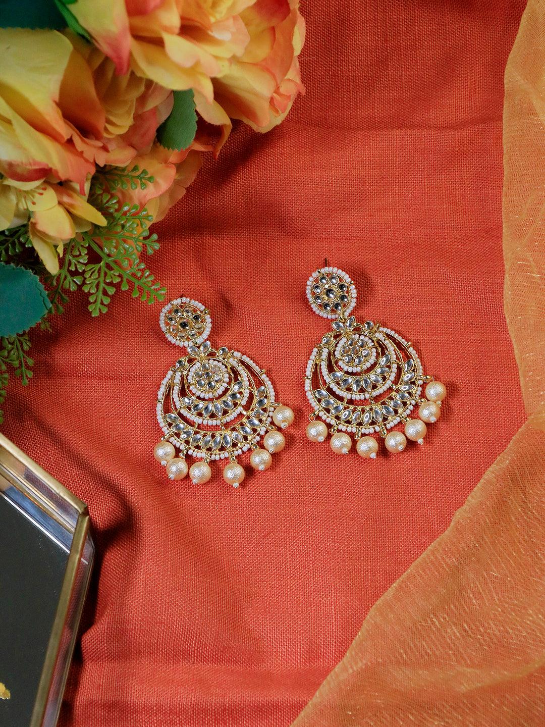 Juhi Bhatt in Kundan Chandbali With Pearls Earrings Online affordable, Jhumka Earrings Online Shopping, Earrings - Shop From The Latest Collection Of Earrings For Women & Girls Online. Buy Studs, Ear Cuff, Drop & More Earrings At Best Price