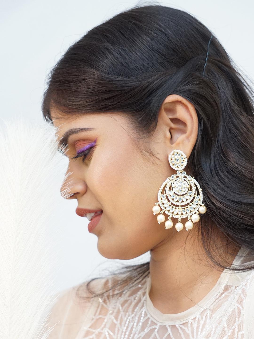 Kundan Chandbali Earrings With Pearls - Ishhaara