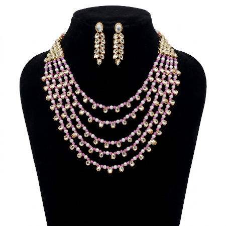 5 Layer Purple Kundan Necklace for Women 