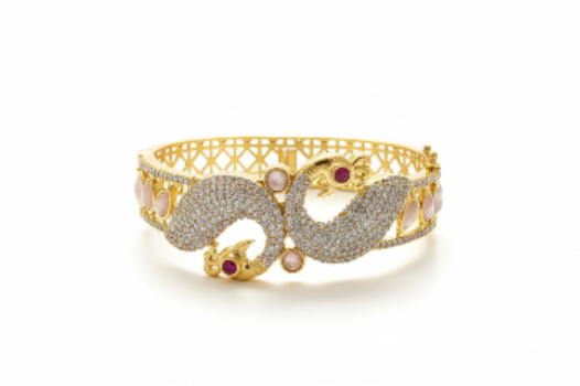AD Gold Plated bracelet with peacock design 