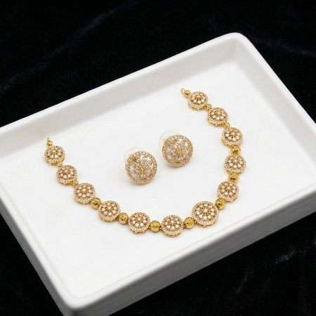 AD Stone with CZ Gold Finish Necklace Set