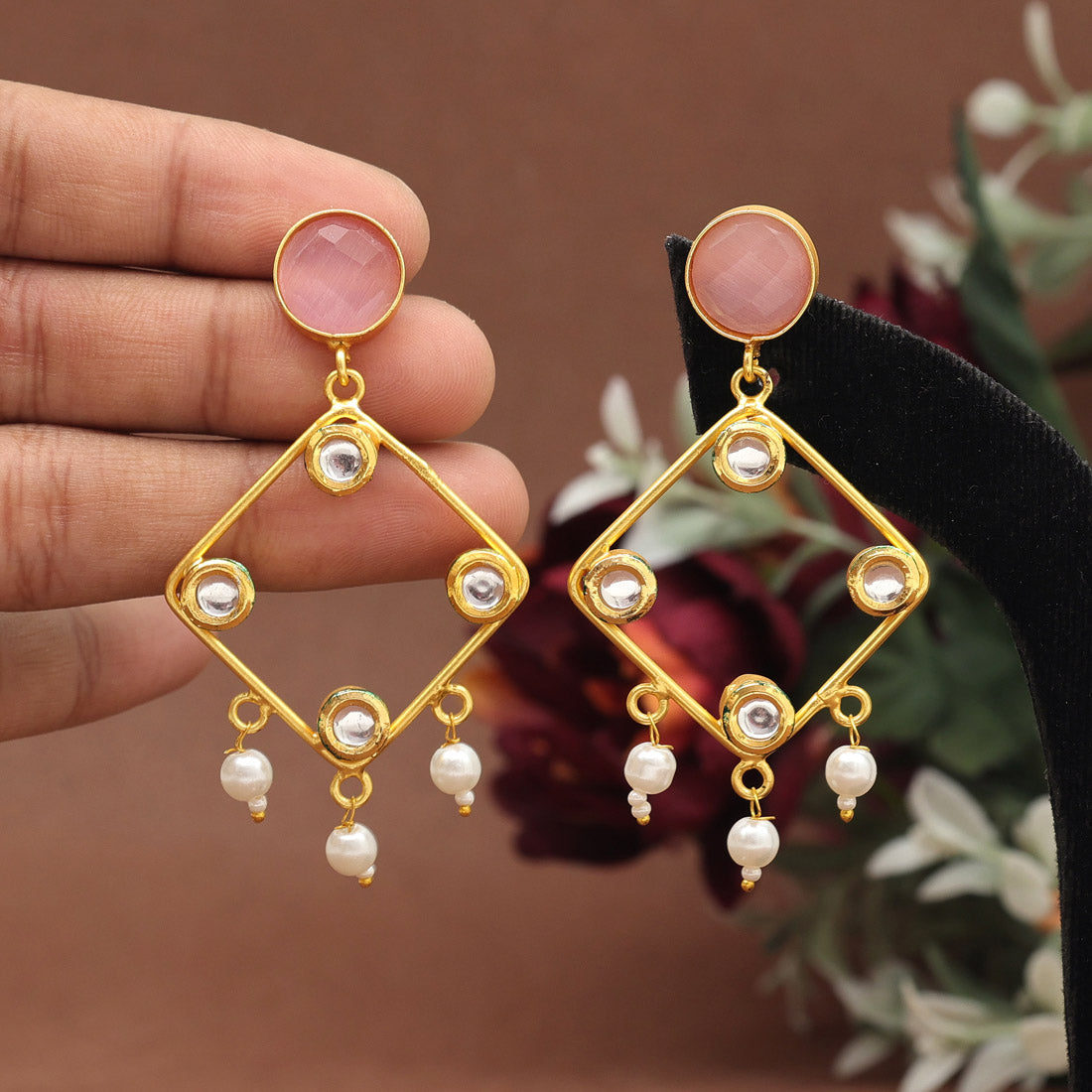 Pink Color Amrapali Earrings