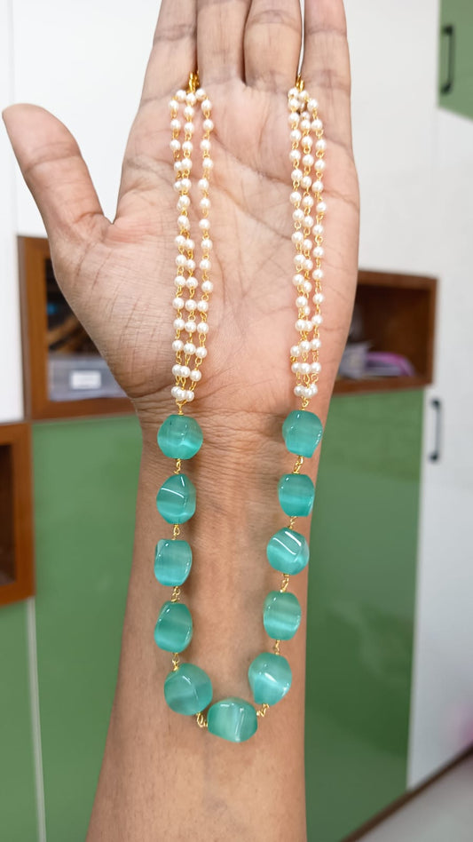 Aqua Glow Pearl Necklace 