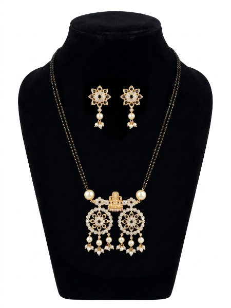 Black Stone Pearl Drop Mangalsutra Necklace Set for Women