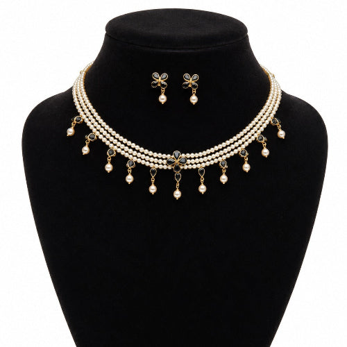 Black and White Unique Customised White Pearl Choker Set