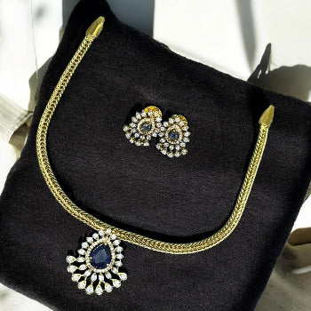 Blue Stone Pendant Necklace Set with Matching Earrings – Super Macchi Jewellery Collections