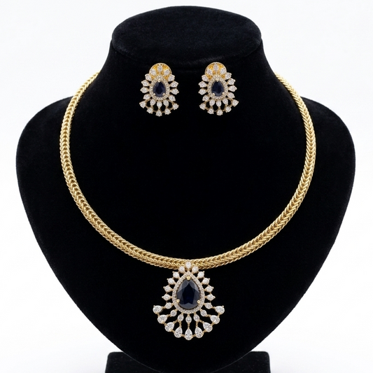 Blue Stone Pendant kanti Necklace Set with Matching Earrings