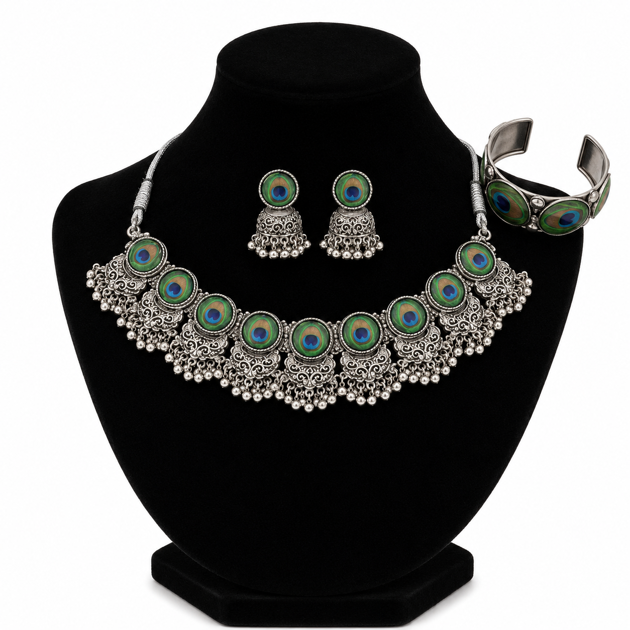 Boho Peacock Theme Oxidised Combo Set