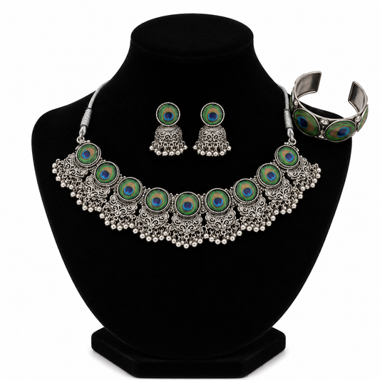 Boho Peacock Theme Oxidised Combo Set