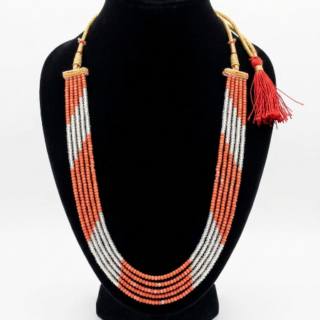 Brick Color & White Zirconia Beads 5 Layered Necklace – Elegant Statement Jewellery for Women