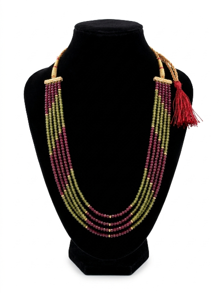 Brown and Green Zirconia Beads 5 Layered Necklace for Women 