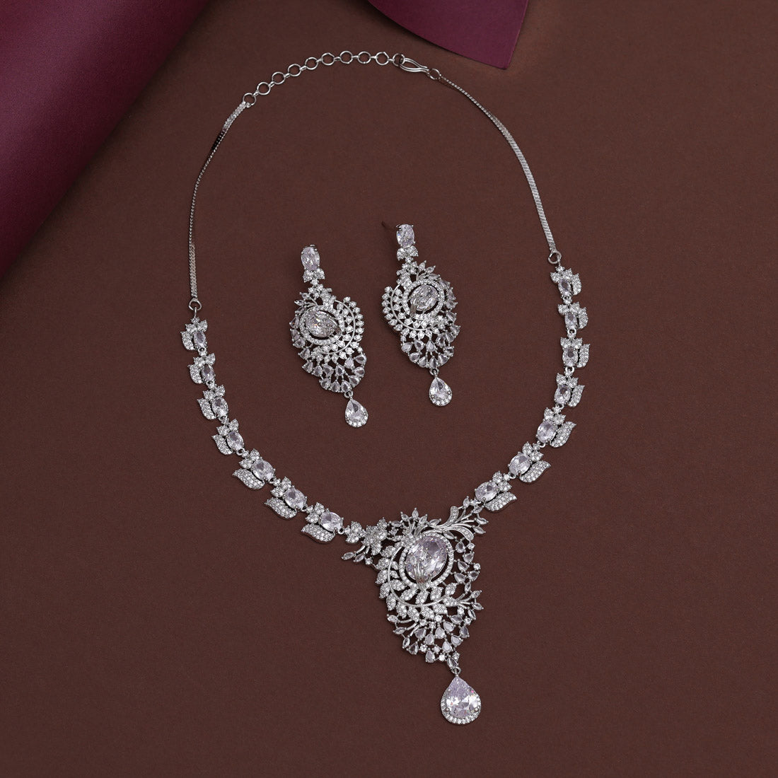 Silver American Diamond Necklace Set