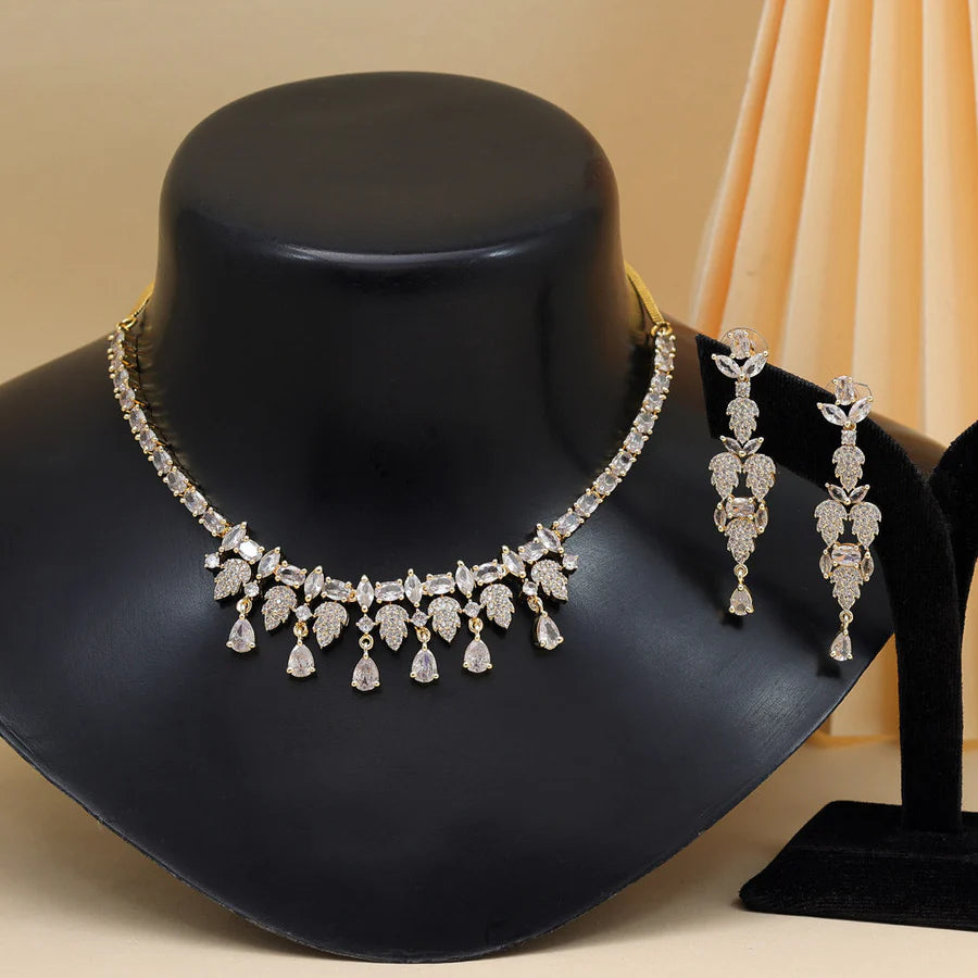 White Color American Diamond Necklace Set