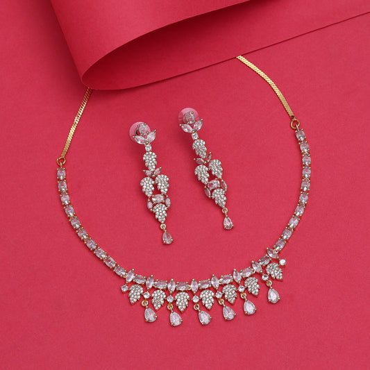 White Color American Diamond Necklace Set