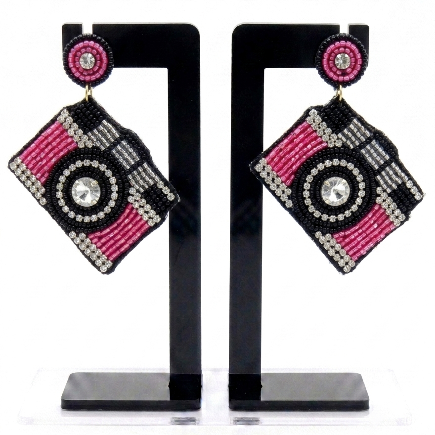 Camera Inspired Handmade Beaded Earrings