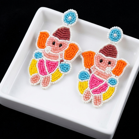 Colourful and Spiritual Charm Ganesha Drop Earrings