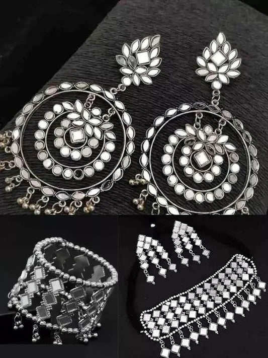 Combo Of 2 Oxidised Silver-Plated Stone-Studded & Beaded Jewellery Set