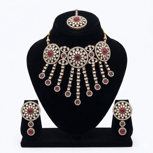 Dark Pink Choker Kundan Necklace Set