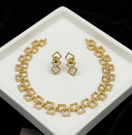 Designer Dual Tone Square Necklace Set – Geometric Gold and Silver Jewellery