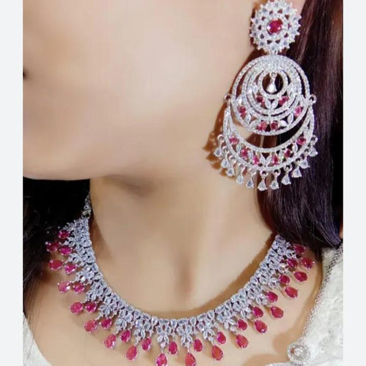 Double Layer American Diamond Jewellery with Chandbali Earrings