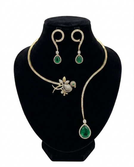 Emerald Moissanite American Diamond Designer Necklace Set for Women