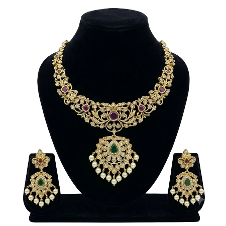 Emerald Royale Jadau-Style Kundan Polki Necklace Set – Supermacchi Jewellery Collections