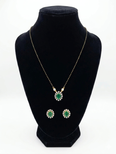 Emerald Stone Mangalsutra Necklace Set for Women 