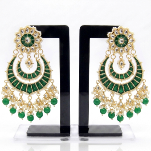 Emerald Studded Kundan Chandbali Earrings