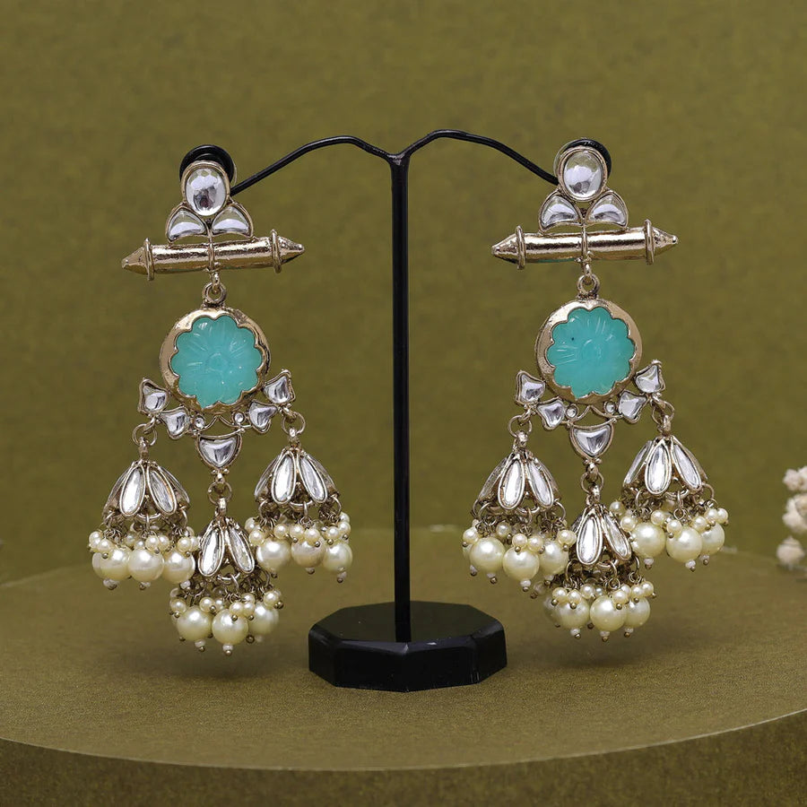 Firozi Color Kundan Earrings