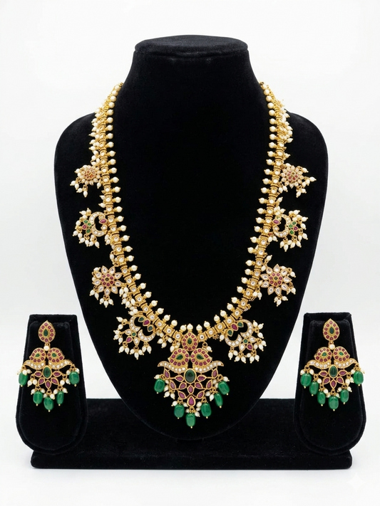 Traditional Guthapusalu Long Haram Necklace Set for Women