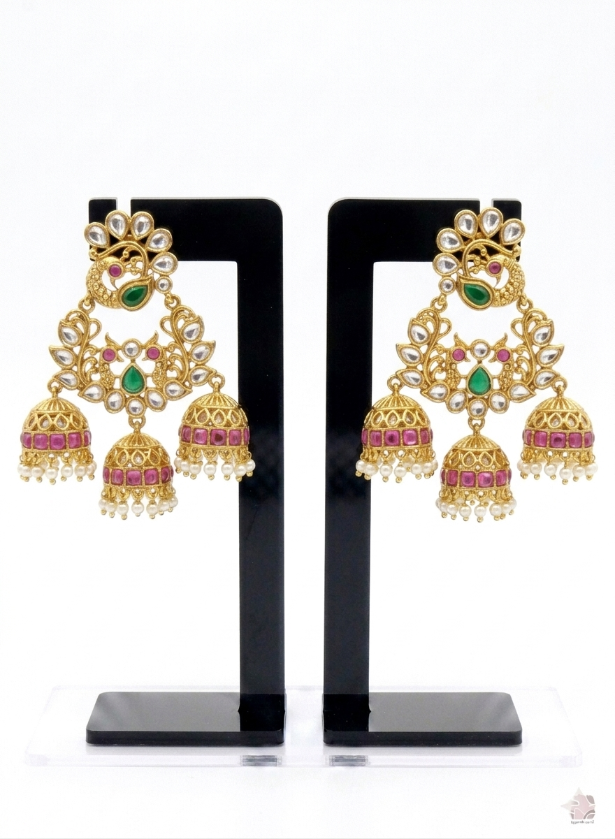 Peacock Statement Jadau Jhumkas