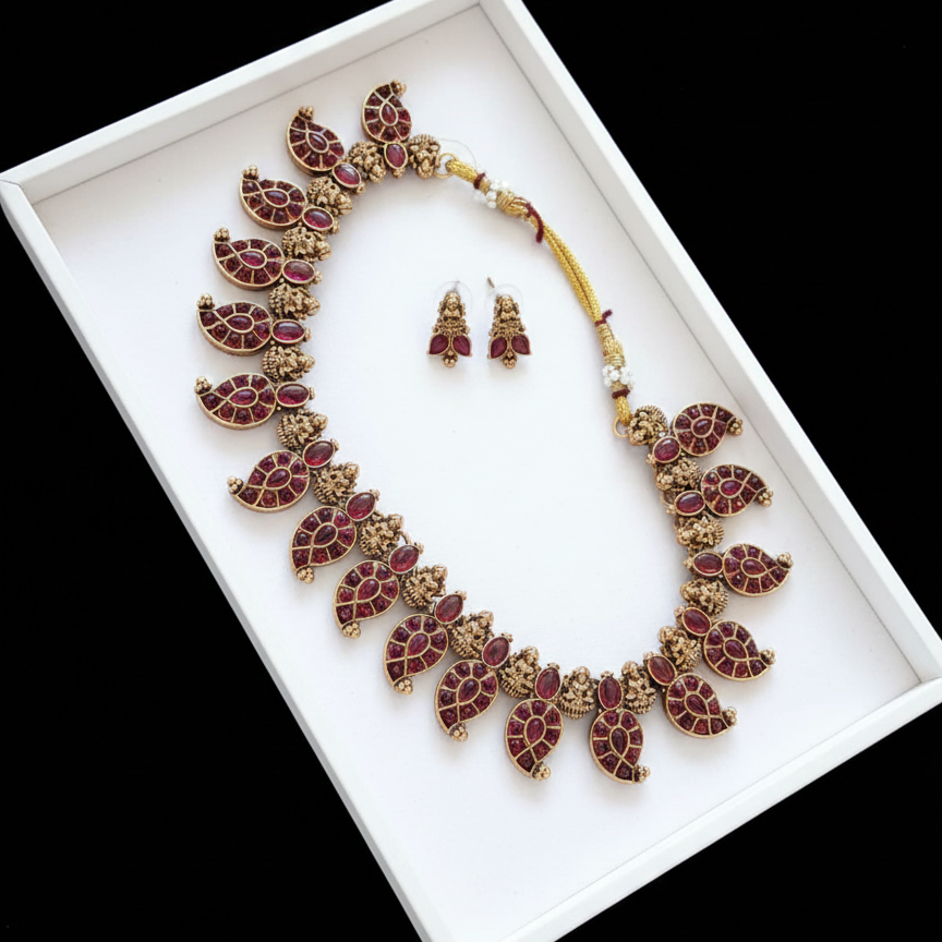 Antique Ruby Mango Short Necklace Set