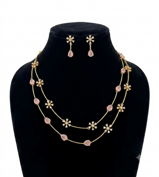 Baby Pink Cute Designer 2 Layer Necklace Set for Women