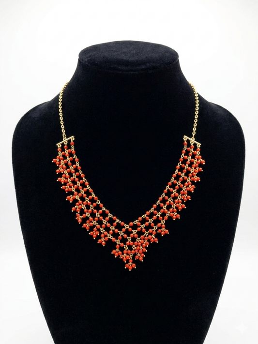 Handmade Orange Beads Neck Piece for Women | Elegant Statement Beaded Necklace for Saree &amp; Festive Styling – Super Macchi