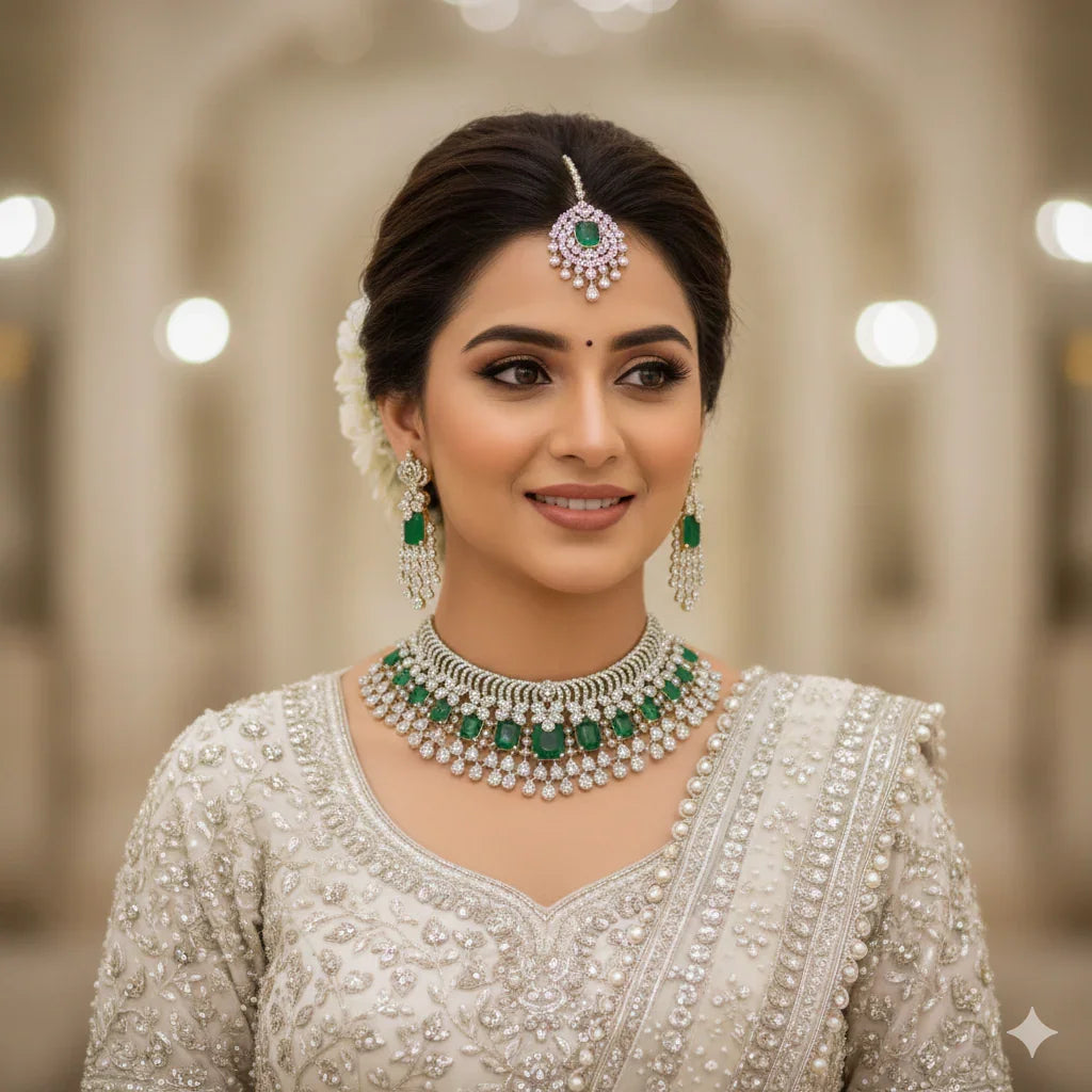 Emerald American Diamonds Jewellery Set