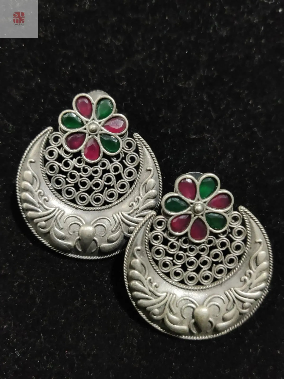 German Silver Round Earrings with Stones Supermacchi Jewellery Collections