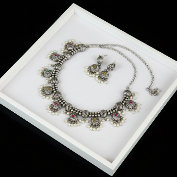 German Silver Multi Color Stone Necklace Set